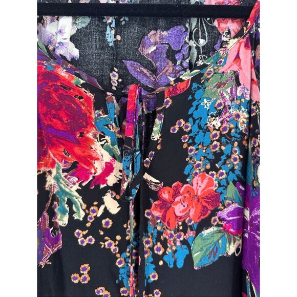 Andree by Unit Dark Romantic Floral Peasant Blouse Size1X Plus Long Sleeve Flowy - Picture 9 of 11